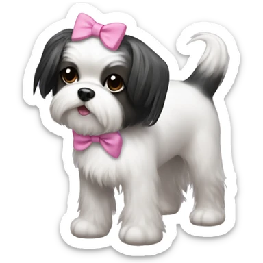 Girl dog shitzu with black and white hair with a side ponytail and a pink bow on her head sticker