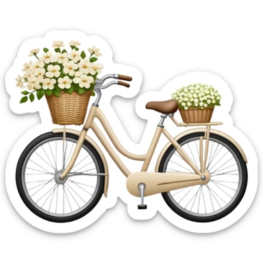 realistic light beige bicycle with basket of white  sticker