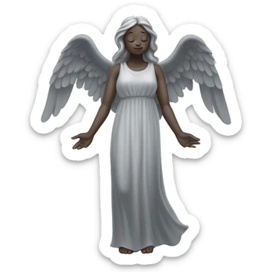 full body gray statue of angel with wings, a long dress, and gray skin. Her hands should be up and covering her eyes so they can't be seen. sticker