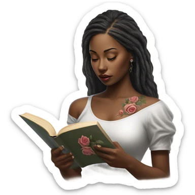 Hyper Realistic beautiful woman model with a small rose tattoo reading a book  sticker