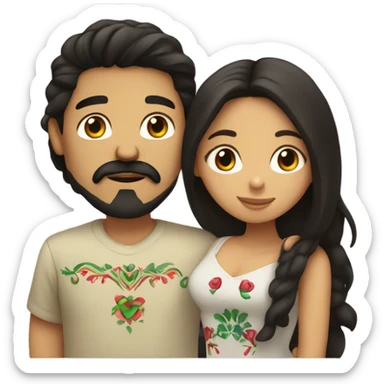 Mexican girl and Mexican guy kissing . Girl has dark hair and guy has goatee sticker