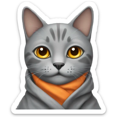 grey cat orange glass eyes in blanket sticker