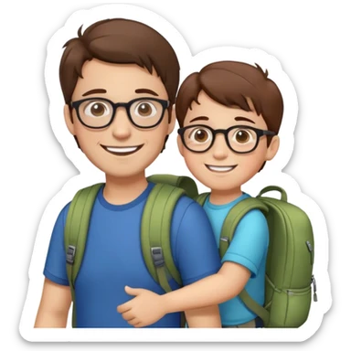 Father with glasses and son brow hair happy backpack buddies sticker