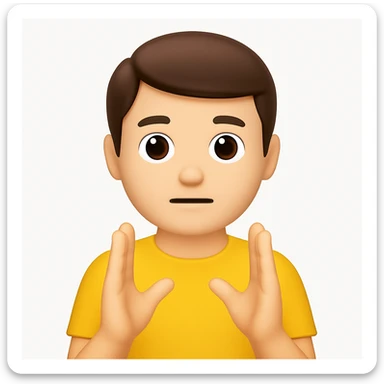 A 3D emoji in iOS emoji aesthetic style of a cartoon person holding both hands straight and parallel to each other in front of their body, palms facing each other to show a narrow or small distance, neutral expression, glossy Apple-style design, clean white background sticker