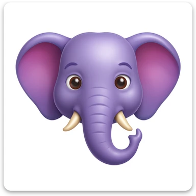 Create an emoji that looks exactly like the reference image, in iOS emoji style. 3D, shiny, smooth gradients, soft shadows, purple elephant head, classic emoji look. Add a subtle highlight to the ears. sticker