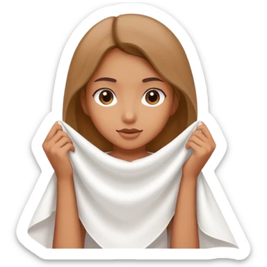 girl holding a square of white cloth by the two corners sticker