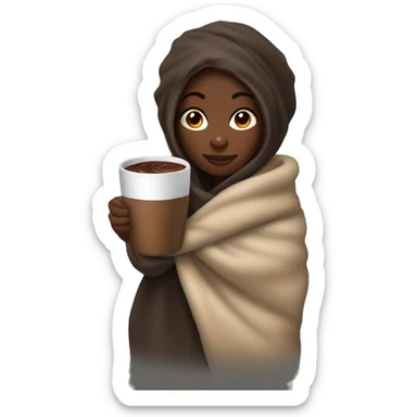 Cozy black girl wrapped in a blanket holding a mug with hott chocolate  sticker