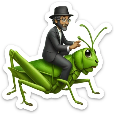 Rabbi riding a grasshopper sticker