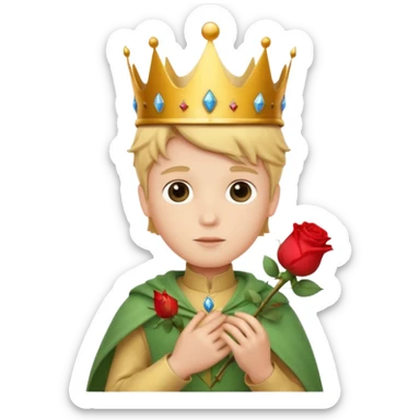 The Little Prince with a crown and a rose in his hand sticker