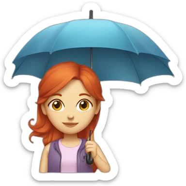 girl with red hair with an umbrella sticker