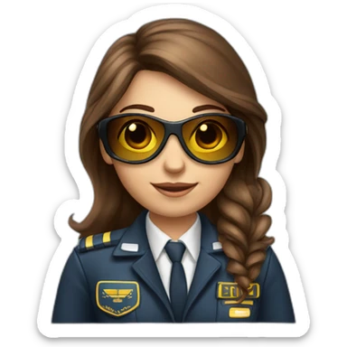 young long brown hair female Boing airplane pilot with sun glasses sticker