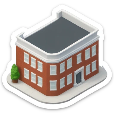 isometric curved redbrick single story building sticker