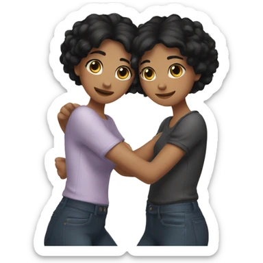 2 girl best friends hugging each other both have black hair sticker