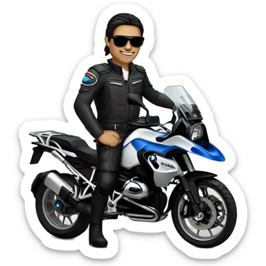 bmw gs 1250 white male rider sunglases on bike dark hair blue eyes sticker