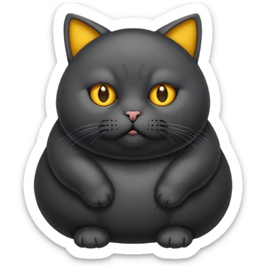 Un gato negro gordito con los ojos de color amarillos sentado sticker