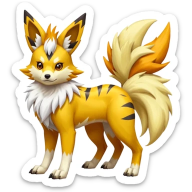Feral Quadrupedal Digitigrade Jolteon-Lycanroc-Furret-Renamon-Zeraora-Vernid-fusion-hybrid-creature, full body  sticker