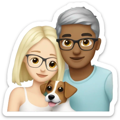White blonde girl cuddling a jack Russell with her Moroccan boyfriend who have glasses sticker