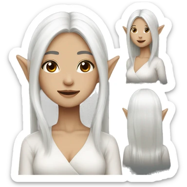 Asian feminine body slim long white hair elf  sticker