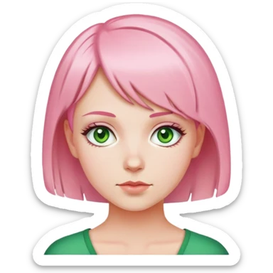 Garota branca com cabelos curtos rosa e olhos verdes sticker