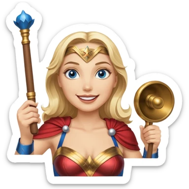 Blonde blue eyes Wonder Woman holding bell and baton sticker