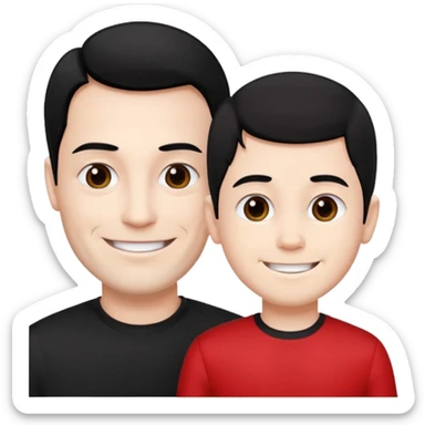 make a father and a son. both with straight black hair. both have white skin. they have to be wearing black and red clothes. there are only two people. they're happy. only a father and ONE son. sticker