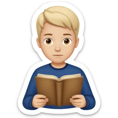 joven con camiseta azul oscuro leyendo un pergamino sticker