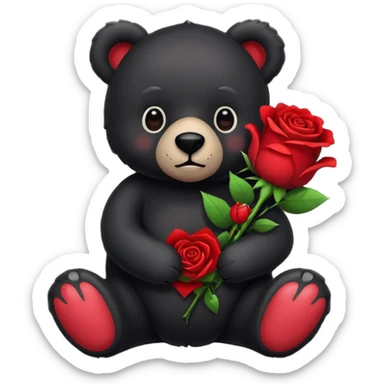 Black stuffed bear holding roses sticker