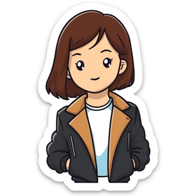 Light-skinned girl with brown hair wearing black jacket sticker