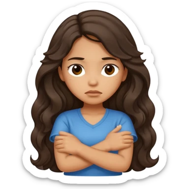 Hispanic tan ish girl with long dark wavy hair crossing her arms and slightly pouting sticker