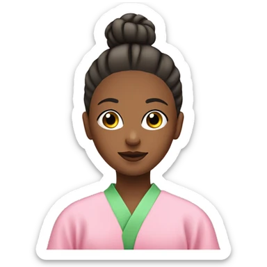 Girl with a bun and a pink robe with a green face mask on sticker