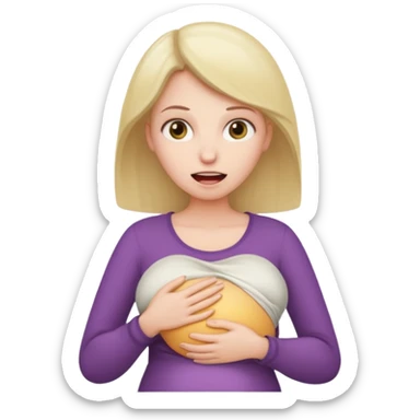 Hungry woman holding stomach because she is hungry sticker