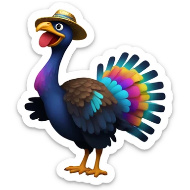 disco turkey: A turkey silhouette doing a dance move like the "finger pointing upward" disco move, with a retro headband and exaggerated features to keep it playful but bold enough to work as an emoji. sticker