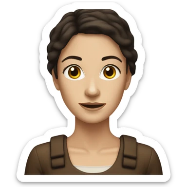 A dark-haired white woman with dark eyes dressed in a toasted bread costume sticker