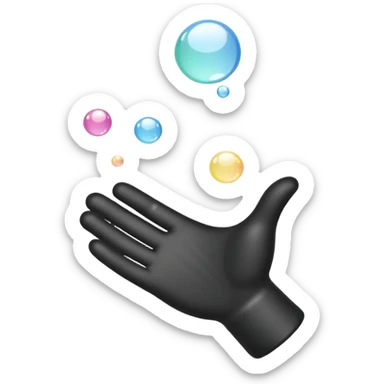 Simple black and white icon showing a single hand with soap bubbles on it, easy to recognise for all ages and languages, flat style, no text, isolated on plain background sticker