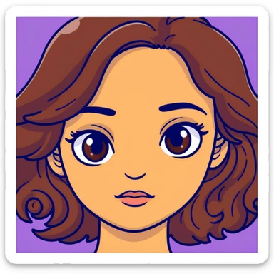 woman face with big eyes, medium skin tone, and dark wavy hair sticker