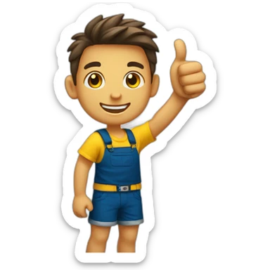 happy tan kid with yellow shirt and dark blue shorts thumbs up sticker