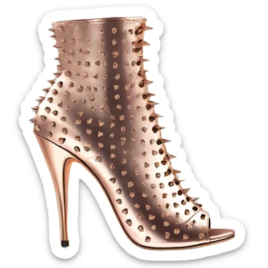 Realistic pair of rose gold peep toe spiked heel bootie shoes isolated sticker