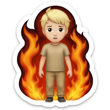 Blond boy from behind walking out of hell, flames and smoke in the background sticker