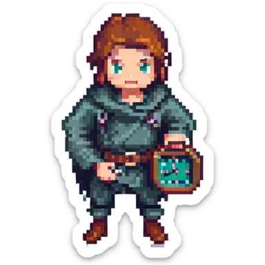 a thief stealing a watch, pixel art style sticker
