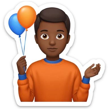 dark brown skin, orange sweater, hold blue balloon sticker