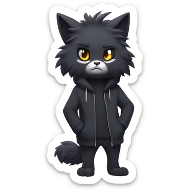 Dark Edgy Cool Shy Grumpy Fluffy FurSona Fakemon Full Body sticker