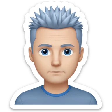 40 yr old white man short spike hair grey dress shirt blue eyes no smile sticker