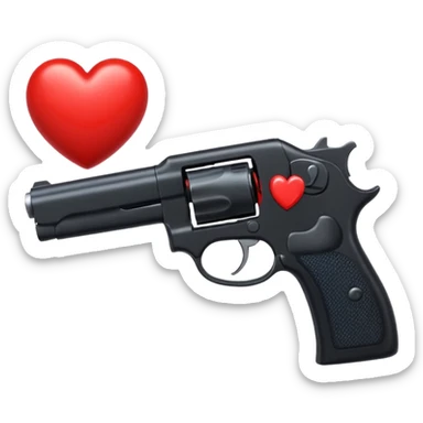 Black hand gun shooting a heart out of it sticker
