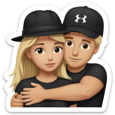 Blonde man wearing black Hurley hat hugging brunette woman sticker