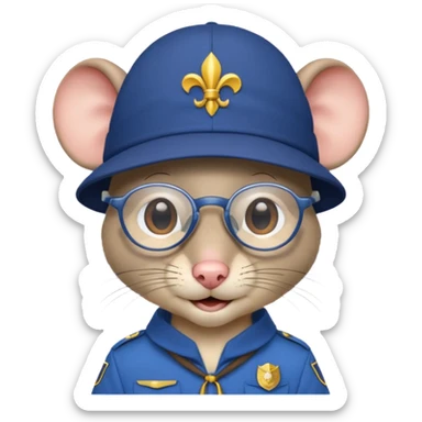 humaniod mice with a scout hat with glasses blue uniform sticker