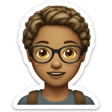 Short brown hair young girl with glasses light skin sticker