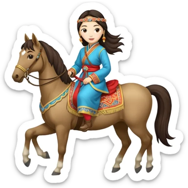 mongolian woman on horse full body sticker