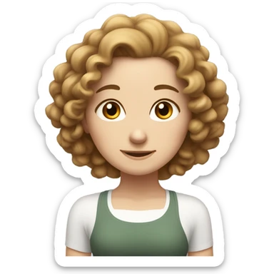 white girl with curly brunnete in yoga pose. Serene smile sticker
