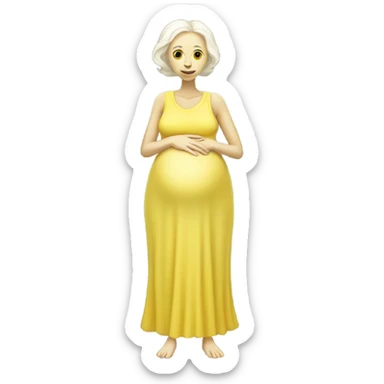 Pregnant white alien woman, full body in jellow  dress sticker