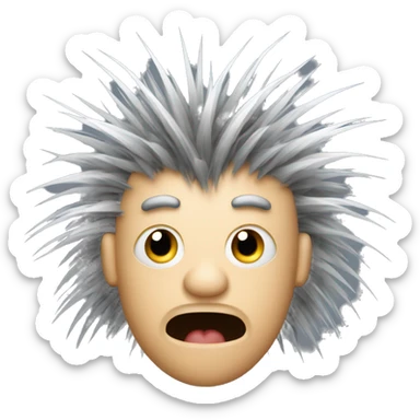 Porcupine man with star eyes looking shocked dizzy static hair sticker